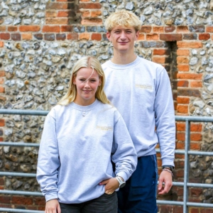 Light Grey Crewneck Sweatshirt Yellow Writing