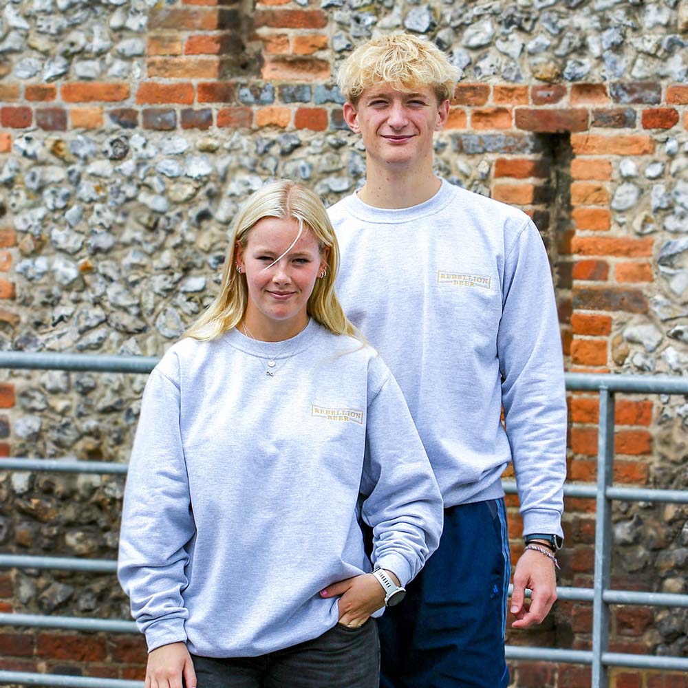 Light Grey Crewneck Sweatshirt Yellow Writing